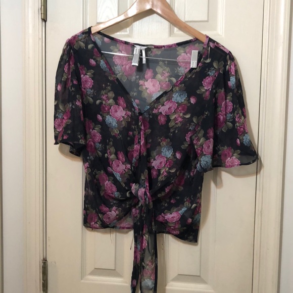 Crop tie floral blouse - Picture 1 of 1